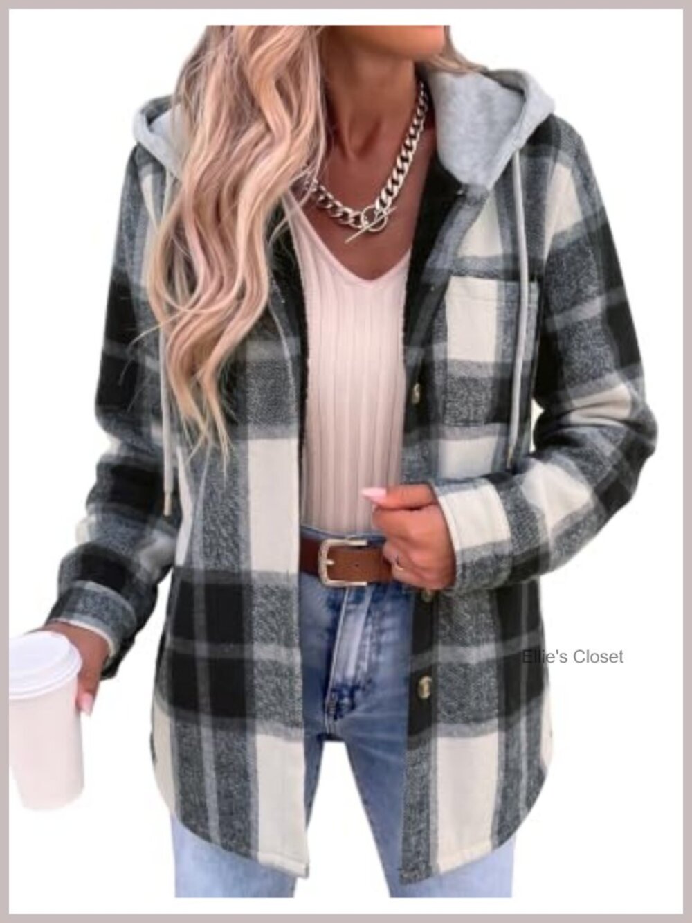 Women's Plaid Fleece Hooded Shacket Winter Coat Warm Jacket